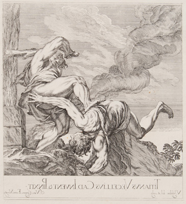 Titian etching from 1682 CAIN KILLING ABEL